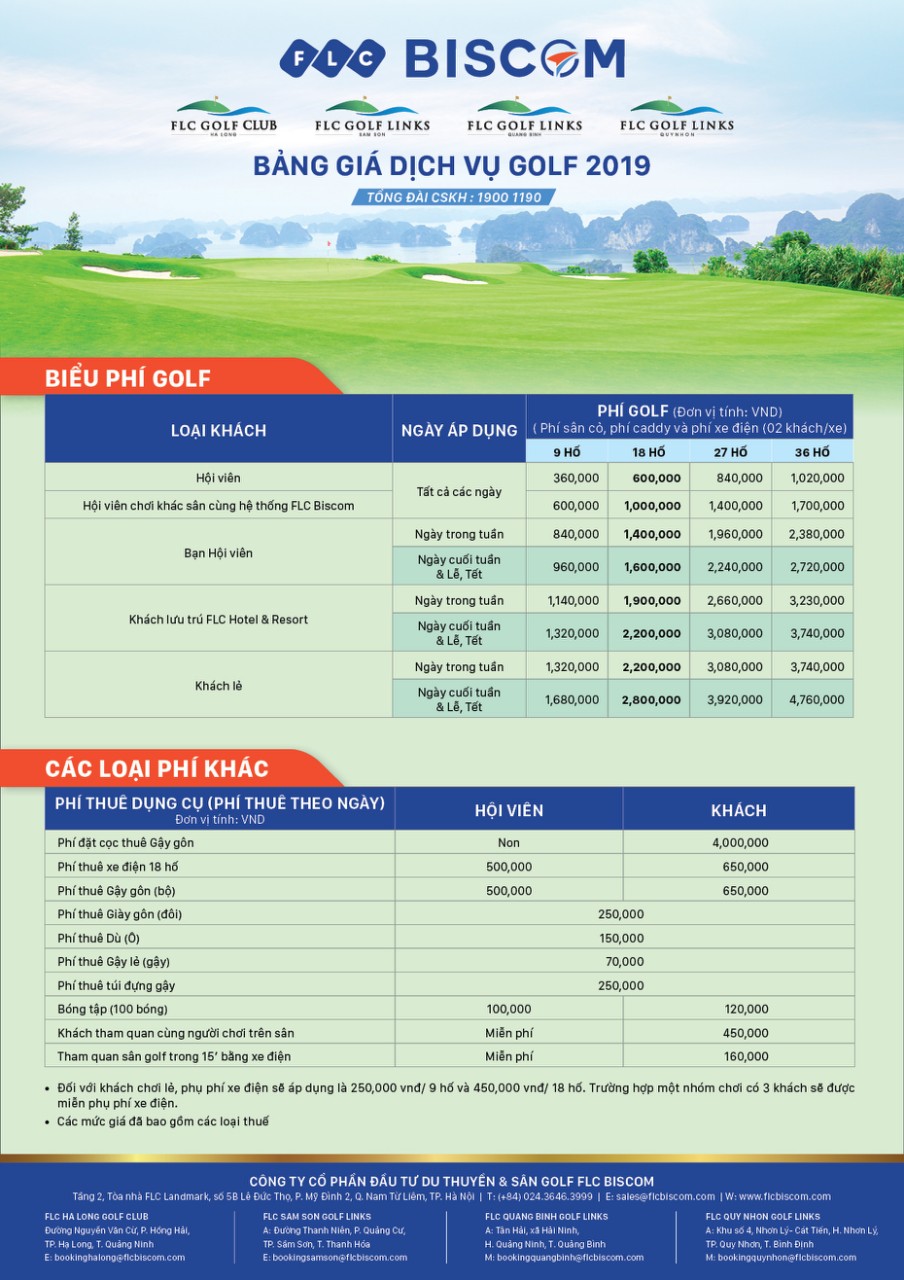 Bảng Giá Sân Gôn (Golf) FLC Hạ Long Golf Club & Luxury Resort