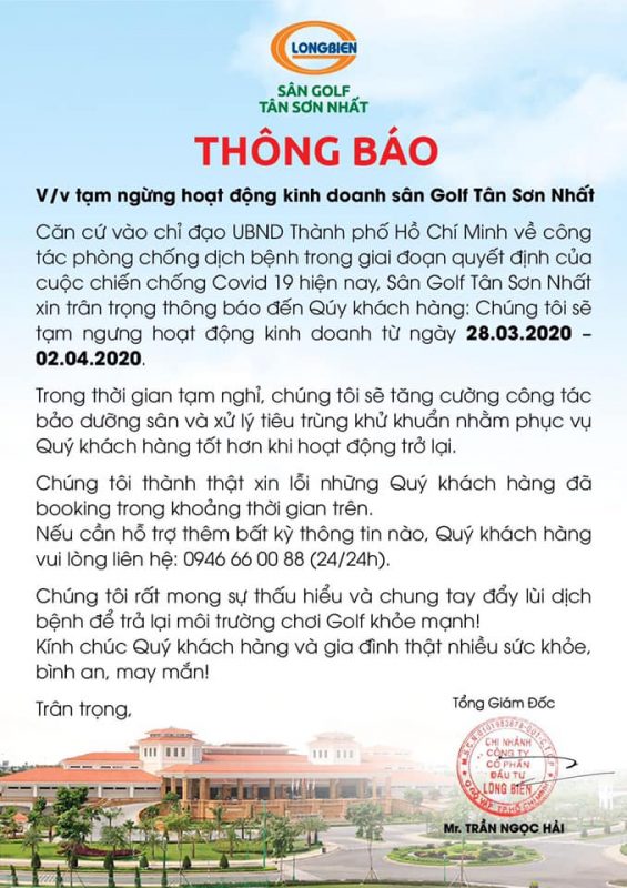 Cập nhật danh sách các sân golf, sân tập Tại Việt Nam tạm ngừng đón khách do dịch Covid-19 - Chung Tay Chống Dịch