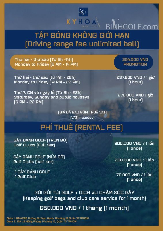 Bảng Giá Sân Tập Golf Kỳ Hoà - Ky Hoa Golf Driving Range Quận 10 TPHCM